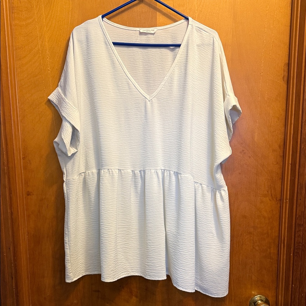Women's White V-Neck Top